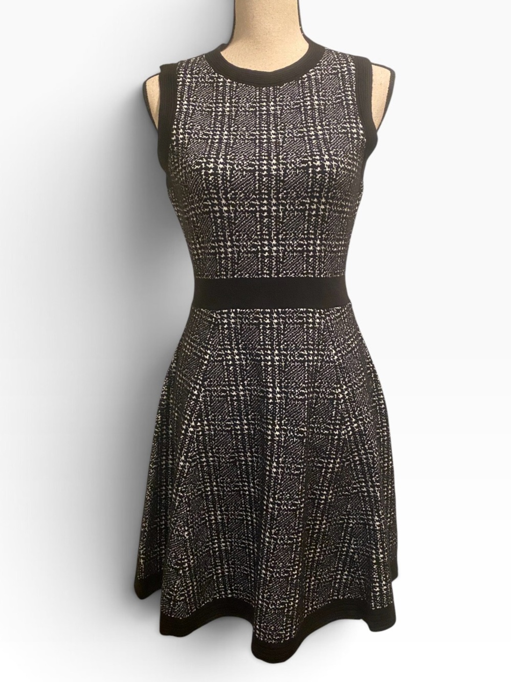 Kate Spade Women’s Plaid Sleeveless Black White Knit Fit & Flare Dress New S/M